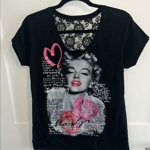 Black Graphic Tee of Marylin Monroe with Pink Accents